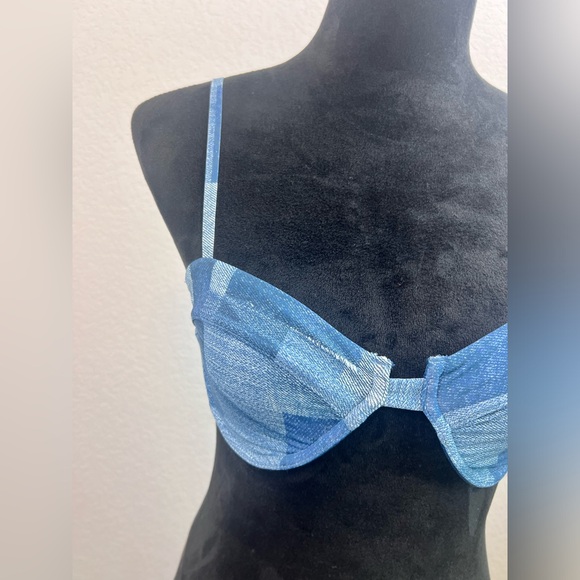 Out From Under by Urban Outfitters Patchwork Denim Bikini Swimwear Top Size M - Picture 2 of 9